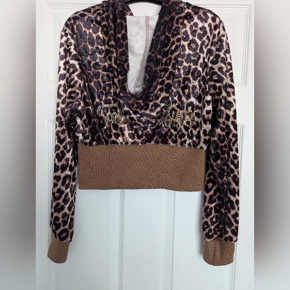 Women's Velvet Studded Leopard Print Hoodie/Sweater/Jacket - Picture 4 of 9